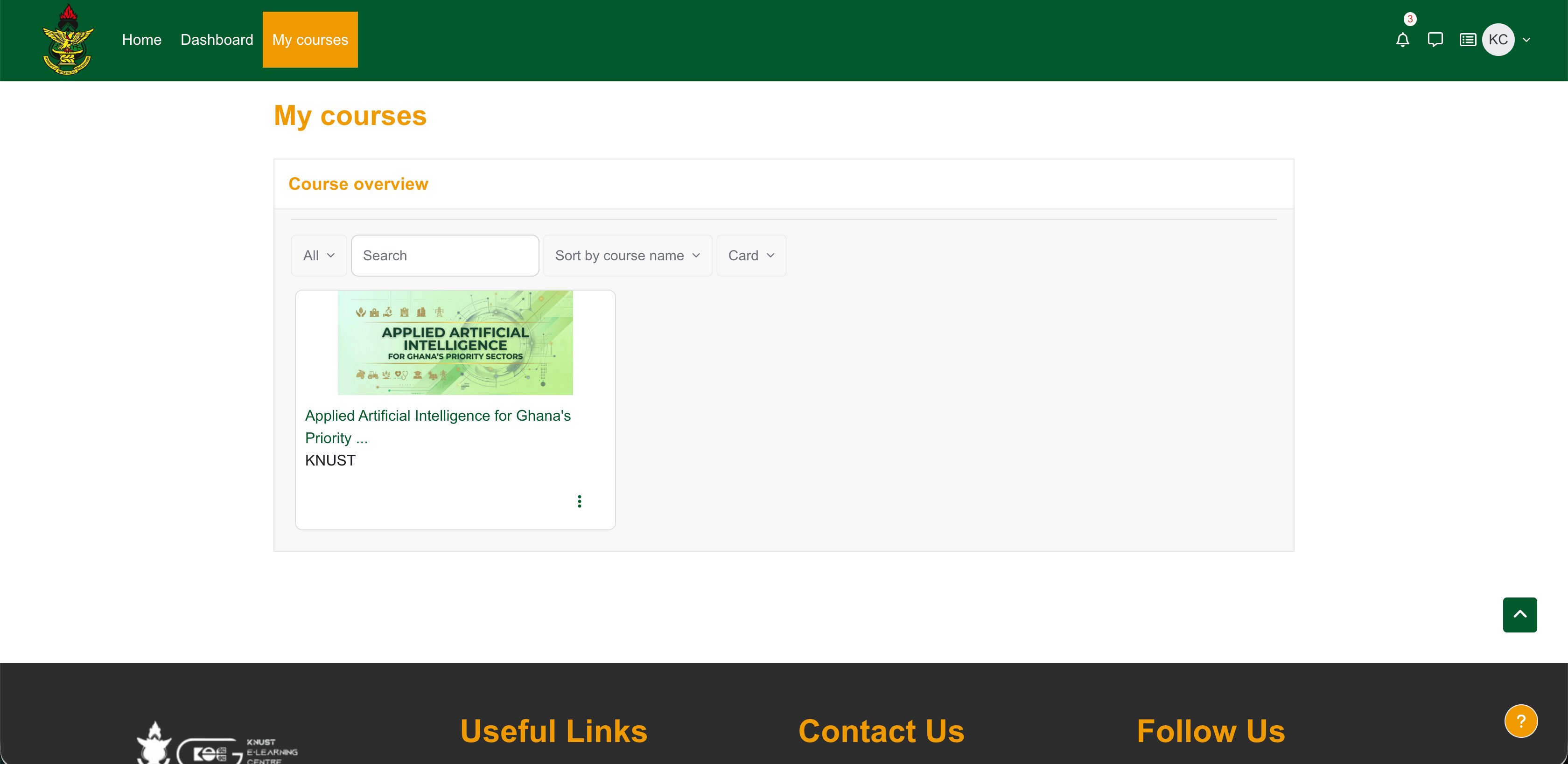 My courses page with course card