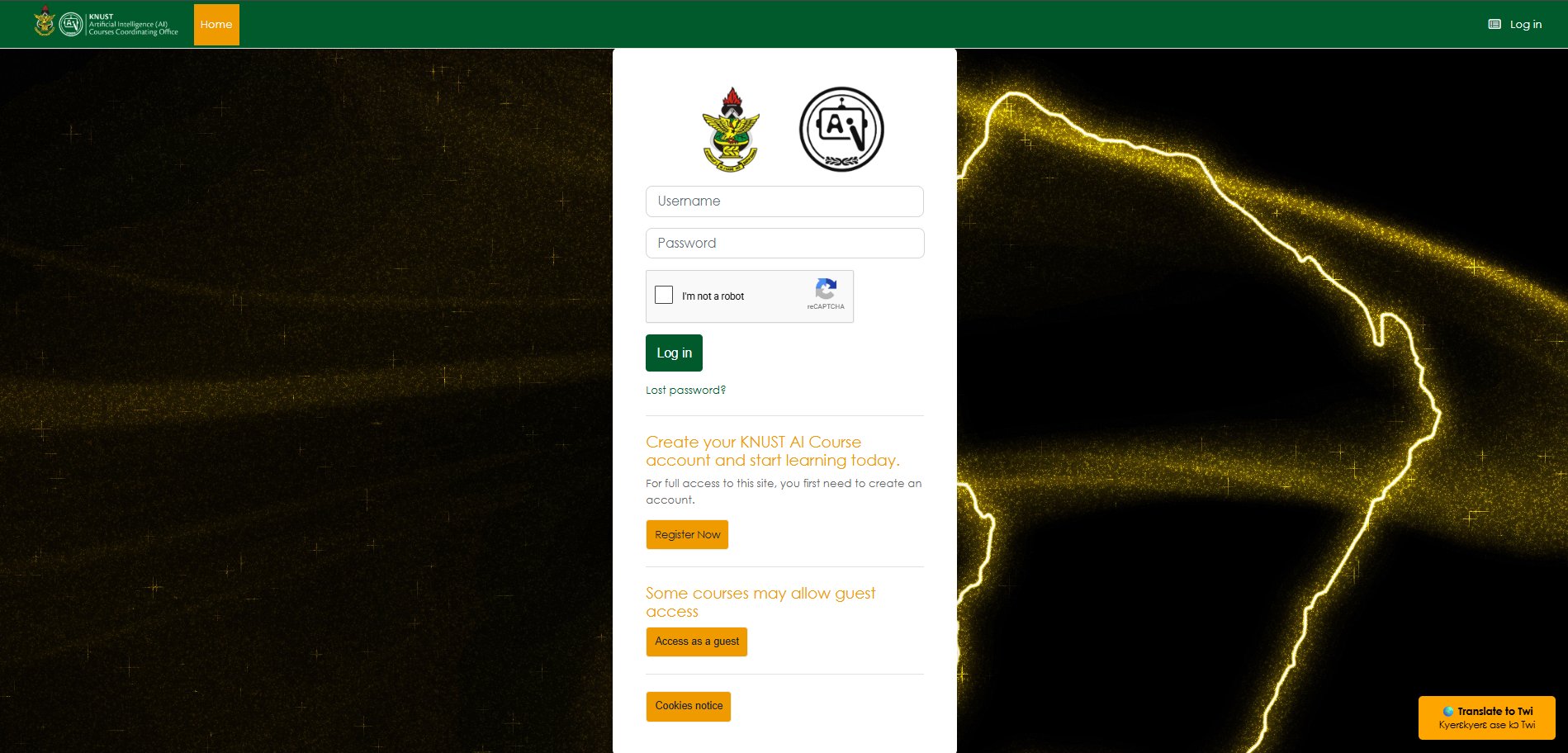 Login screen with Register Now button